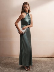 Mint Velvet Blue Satin Halter Maxi Dress - Image 3 of 8