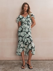 Mint Velvet Green Floral Print Ruffle Maxi Dress - Image 1 of 8