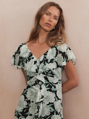 Mint Velvet Green Floral Print Ruffle Maxi Dress - Image 4 of 8