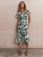 Mint Velvet Green Floral Print Ruffle Maxi Dress - Image 5 of 8