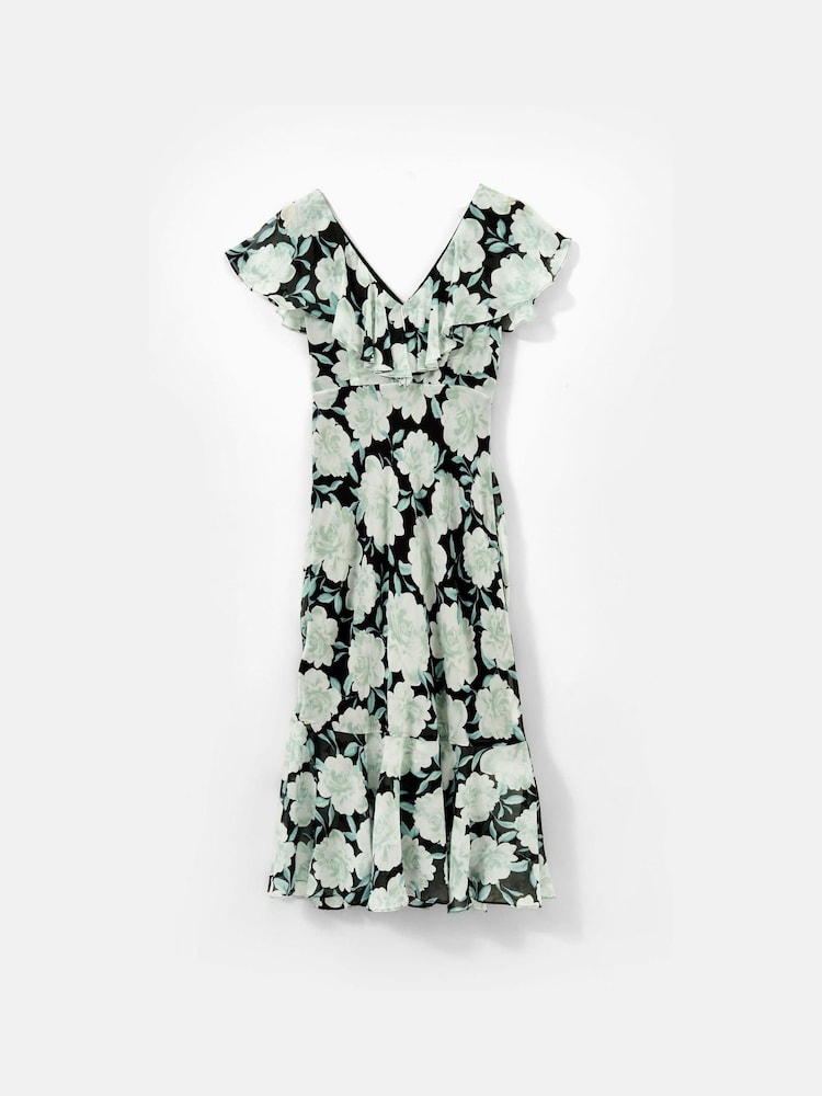 Mint Velvet Green Floral Print Ruffle Maxi Dress - Image 8 of 8