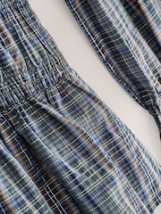 Blue Metallic Check - Smocked Long Sleeve Blouse - Imagem 3 de 8