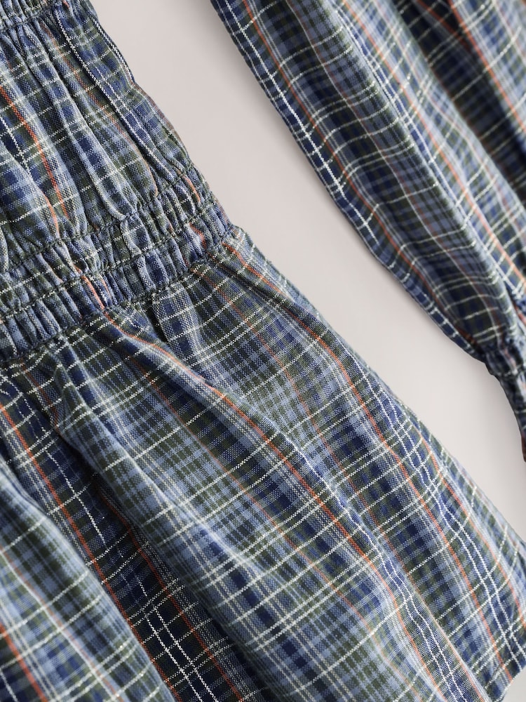 Blue Metallic Check - Smocked Long Sleeve Blouse - Imagem 8 de 8