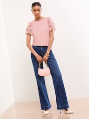 Lipsy Pink Lace Angel Sleeve T-Shirt - Image 3 of 4