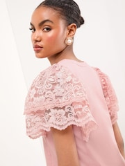 Lipsy Pink Lace Angel Sleeve T-Shirt - Image 4 of 4