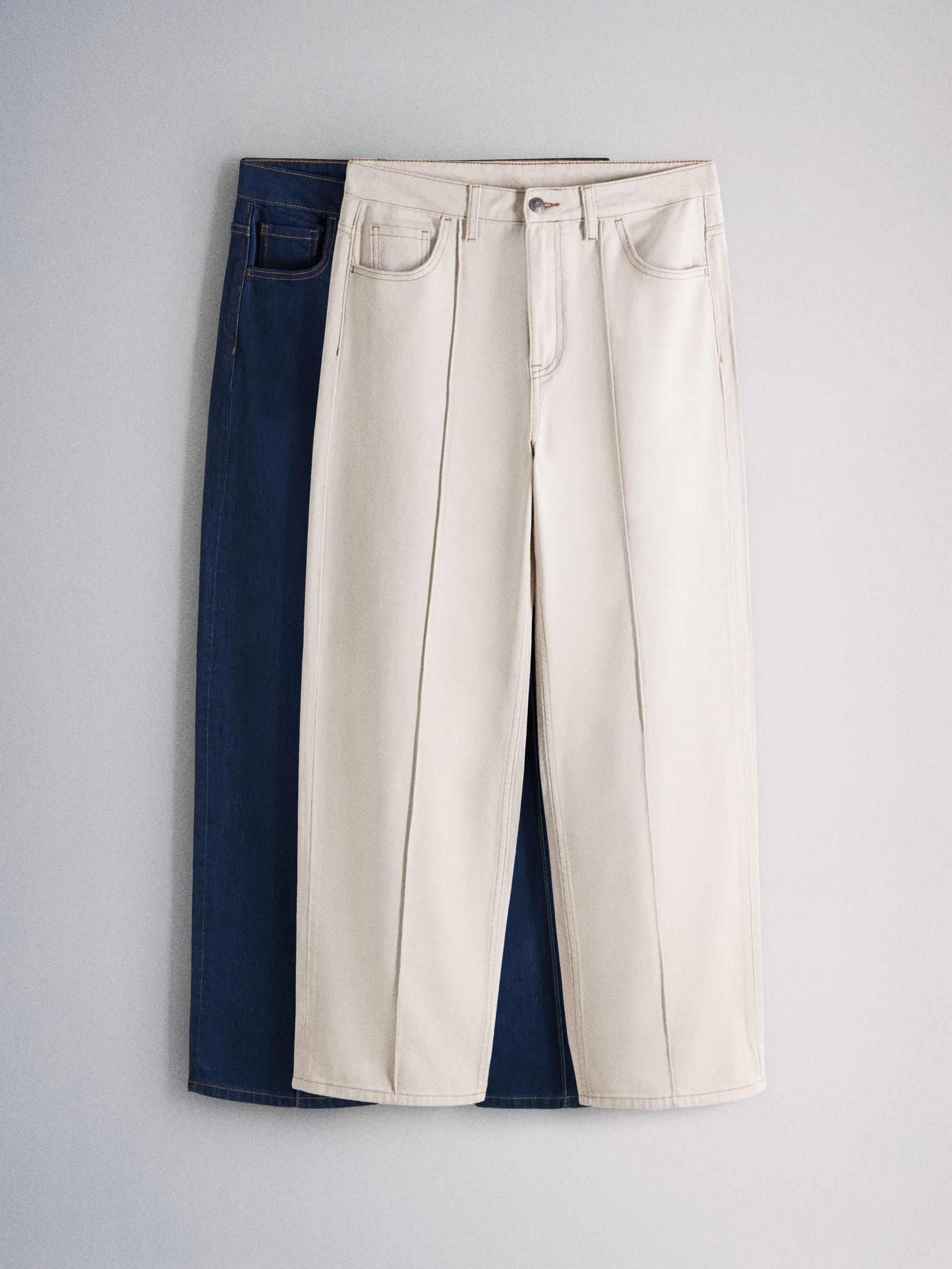 Buy The Set 2 Pack Pintuck Wide Leg Denim Jeans Mid Blue/Cream