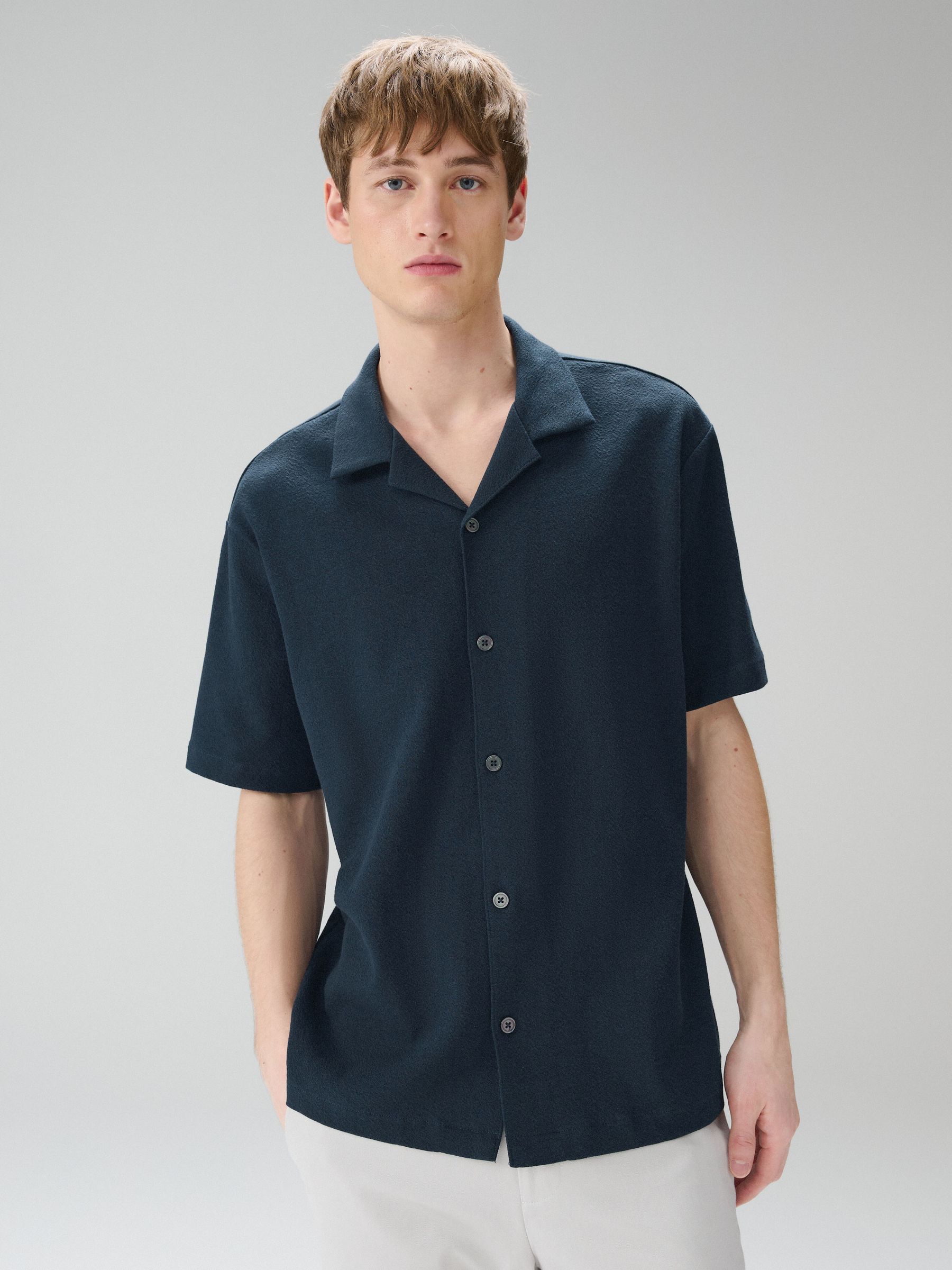 Buy Navy/Ecru/Olive Green Regular Fit Short Sleeve Revere Collar