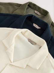 Ecru / Navy / Brown - Short Sleeve Textured Shirts 3 Pack - Image 7 of 7