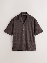 Chocolate Brown Checkered Texture Short Sleeve Jersey Shirt - Image 1 of 3