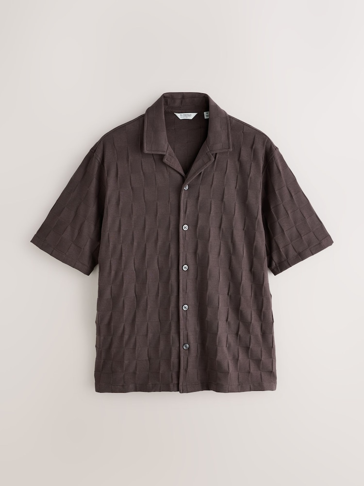 Chocolate Brown Checkered Texture Short Sleeve Jersey Shirt - Image 1 of 3