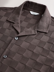 Chocolate Brown Checkered Texture Short Sleeve Jersey Shirt - Image 3 of 3