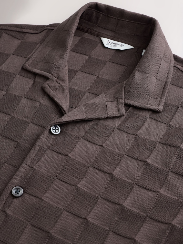Chocolate Brown Checkered Texture Short Sleeve Jersey Shirt - Image 3 of 3