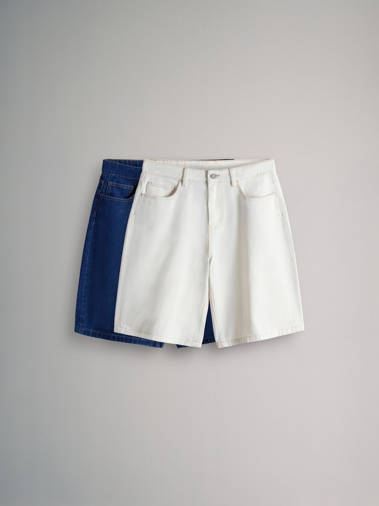 The Set 2 Pack Denim Bermuda Shorts Mid Blue/Ecru - Image 2 of 6 The Set 2 Pack Denim Bermuda Shorts Mid Blue/Ecru - Image 2 of 6