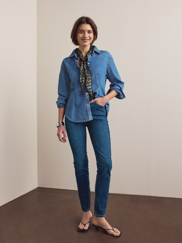 Albastru închis - Mid Rise Stretch Skinny Jeans - Imaginea 2 din 7