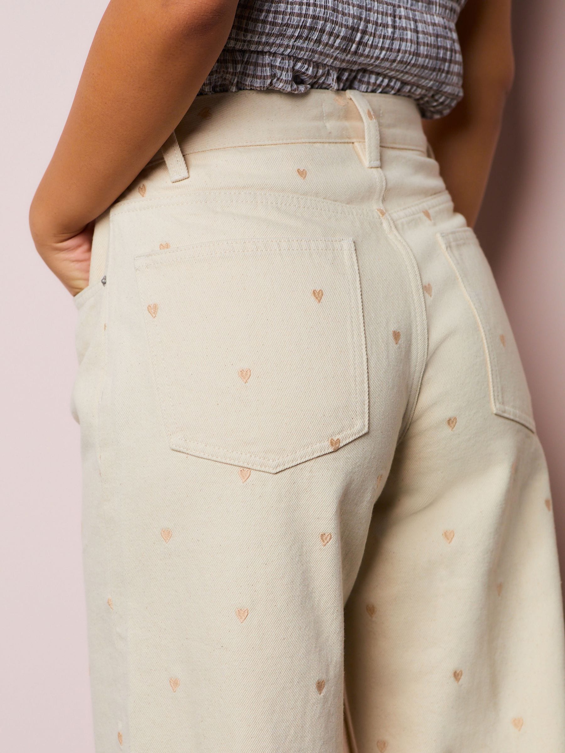 Buy Ecru Embroidered Heart Wide Leg Jeans from Next USA