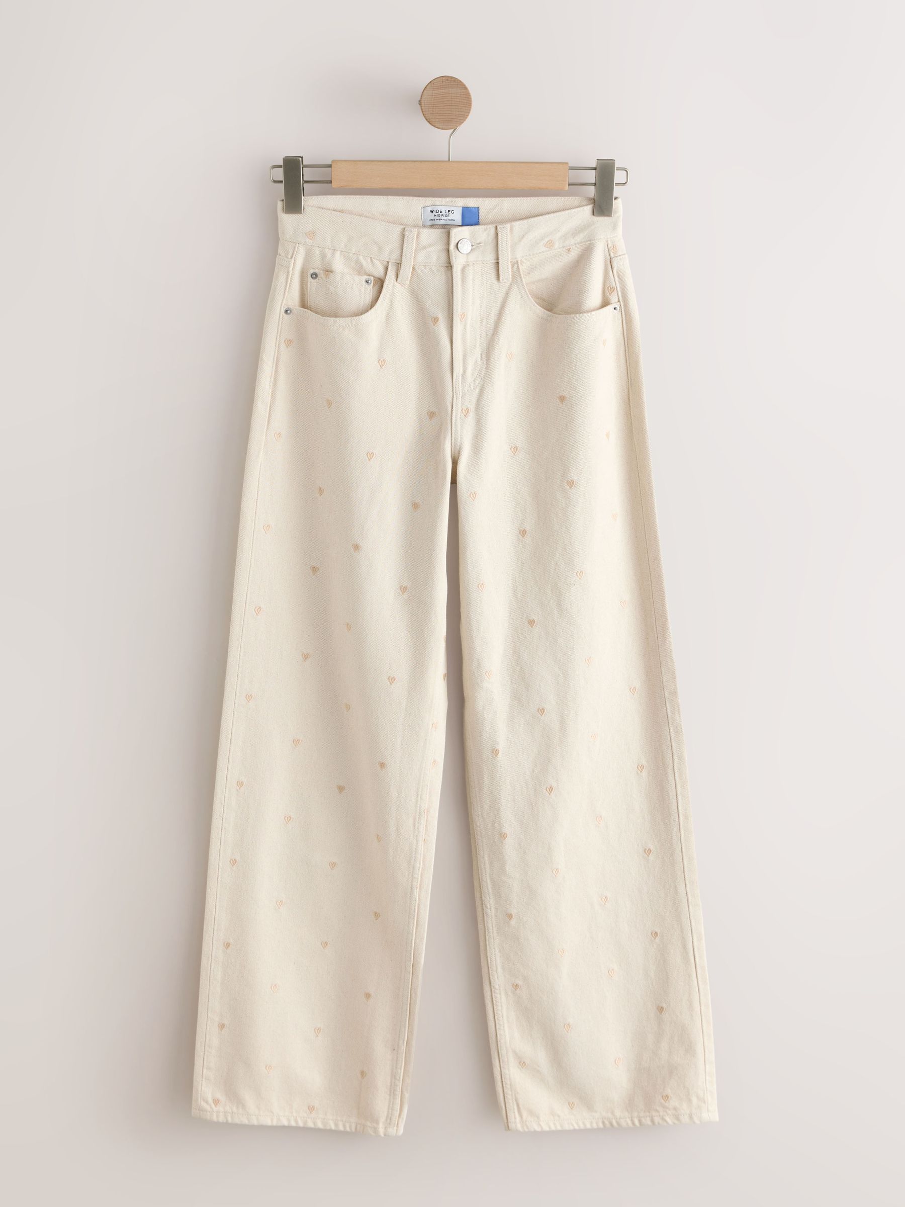 Buy Ecru Embroidered Heart Wide Leg Jeans from Next USA