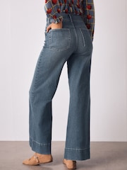 Mid Blue Denim High Rise Stretch Wide Leg Jeans - Image 3 of 8