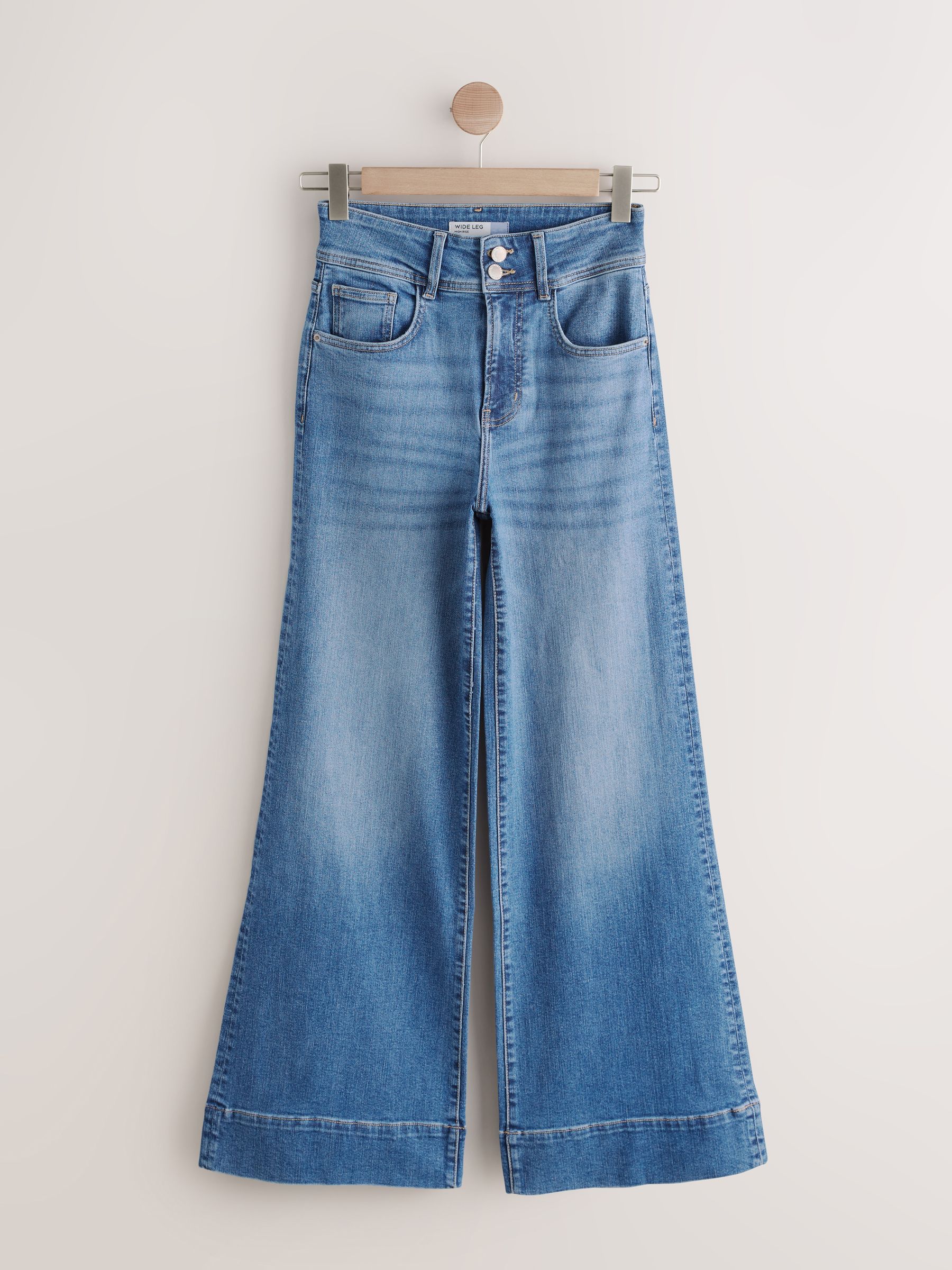 Buy Mid Blue High Rise Stretch Wide Leg Jeans from the Next UK