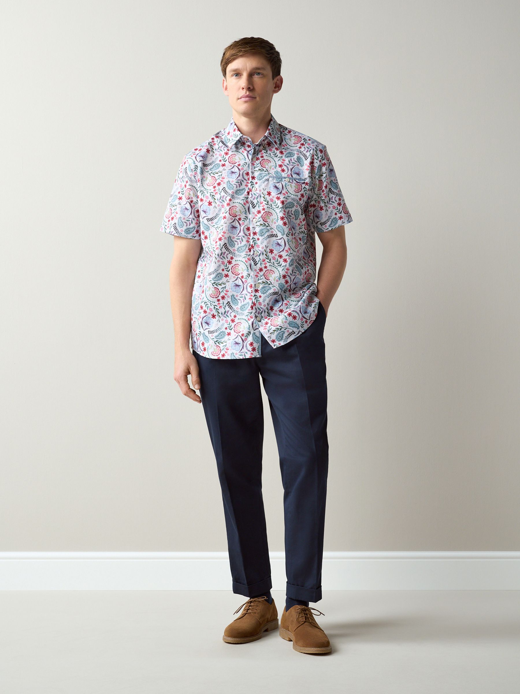 Buy Multi Colour Jacobean Floral Regular Fit 100% Cotton Short