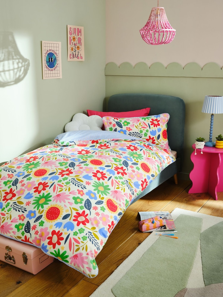 Bright Floral Cotton Duvet Cover and Pillowcase Set - Image 1 of 5
