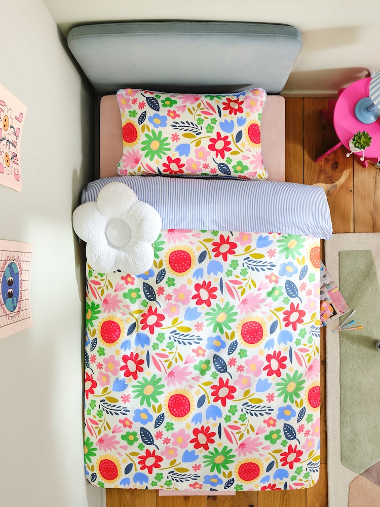 Bright Floral Cotton Duvet Cover and Pillowcase Set - Image 2 of 5