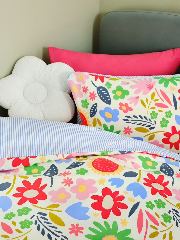 Bright Floral Cotton Duvet Cover and Pillowcase Set - Image 3 of 5
