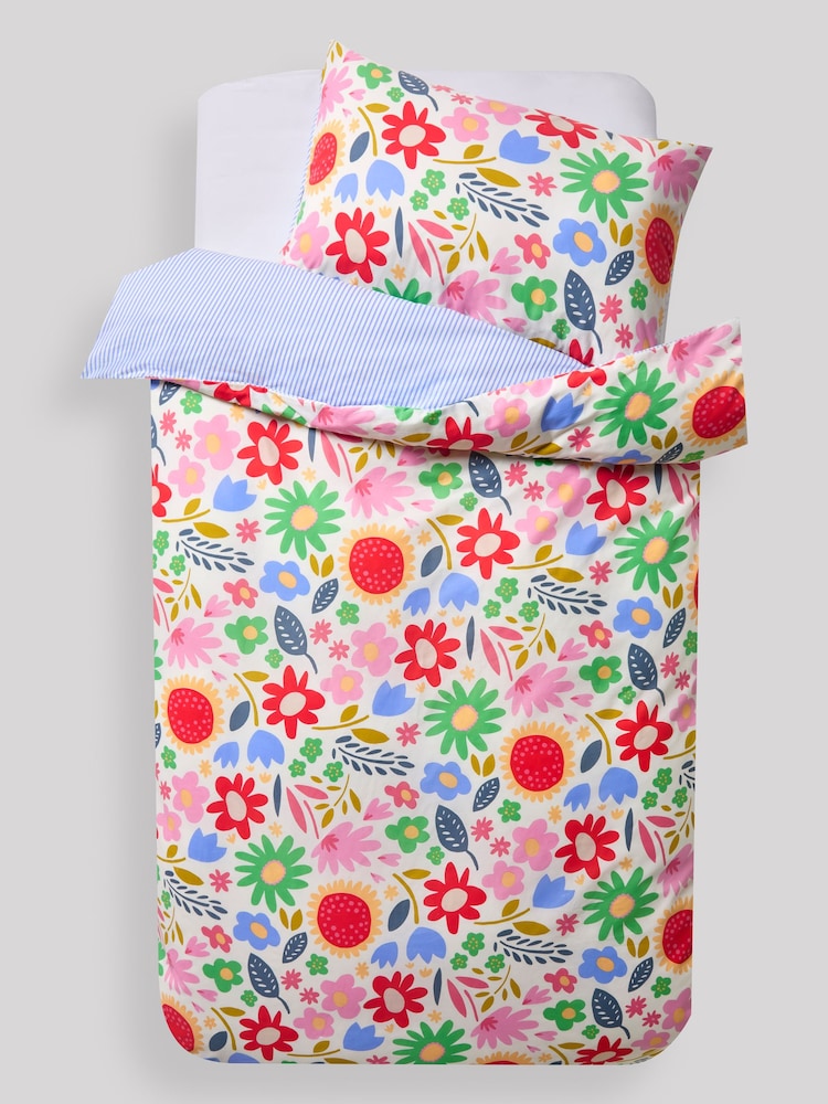 Bright Floral Cotton Duvet Cover and Pillowcase Set - Image 4 of 5