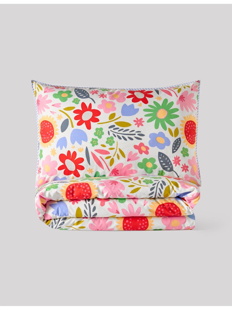 Bright Floral Cotton Duvet Cover and Pillowcase Set - Image 5 of 5