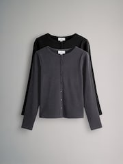 The Set 2 Pack Soft Touch Ribbed Long Sleeve Cardigan Black/Grey - Image 1 of 5