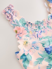 粉紅花朵 - 扇貝邊泳裝（3-16歲） - 圖片 7，共 8