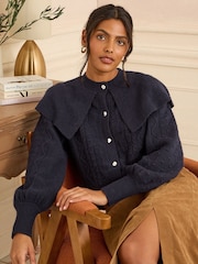 Love & Roses Navy Blue Cape Cosy Knitted Cardigan - Image 1 of 4