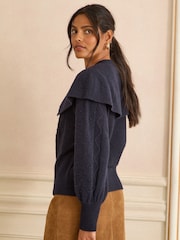 Love & Roses Navy Blue Cape Cosy Knitted Cardigan - Image 4 of 4