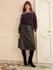 Love & Roses Purple Embellished Slash Neck Knitted Jumper - Image 3 of 4