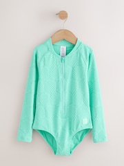 أخضر نعناعي ـ طبعة صدف - بدلة سباحة محببة بأكمام طويلة واقية من الشمس (3-16سنة) - صورة 5 من 8