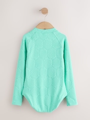 أخضر نعناعي ـ طبعة صدف - بدلة سباحة محببة بأكمام طويلة واقية من الشمس (3-16سنة) - صورة 6 من 8