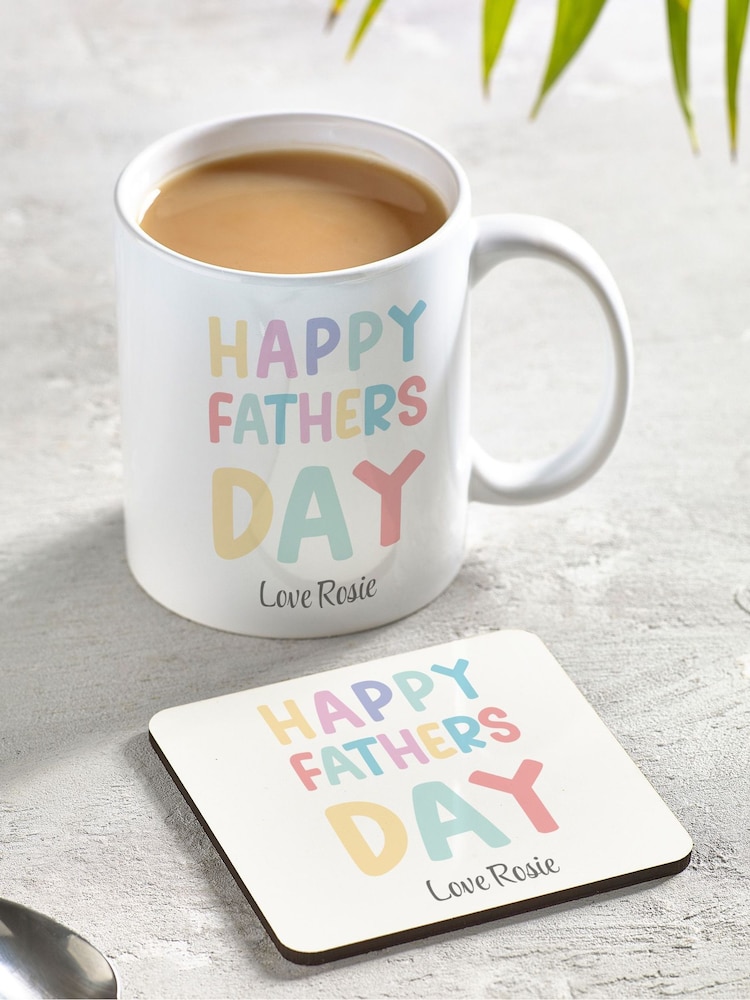 Personalised "Happy Father's Day" Mug and Coaster Set by Loveabode - Image 1 of 4 Personalised "Happy Father's Day" Mug and Coaster Set by Loveabode - Image 1 of 4