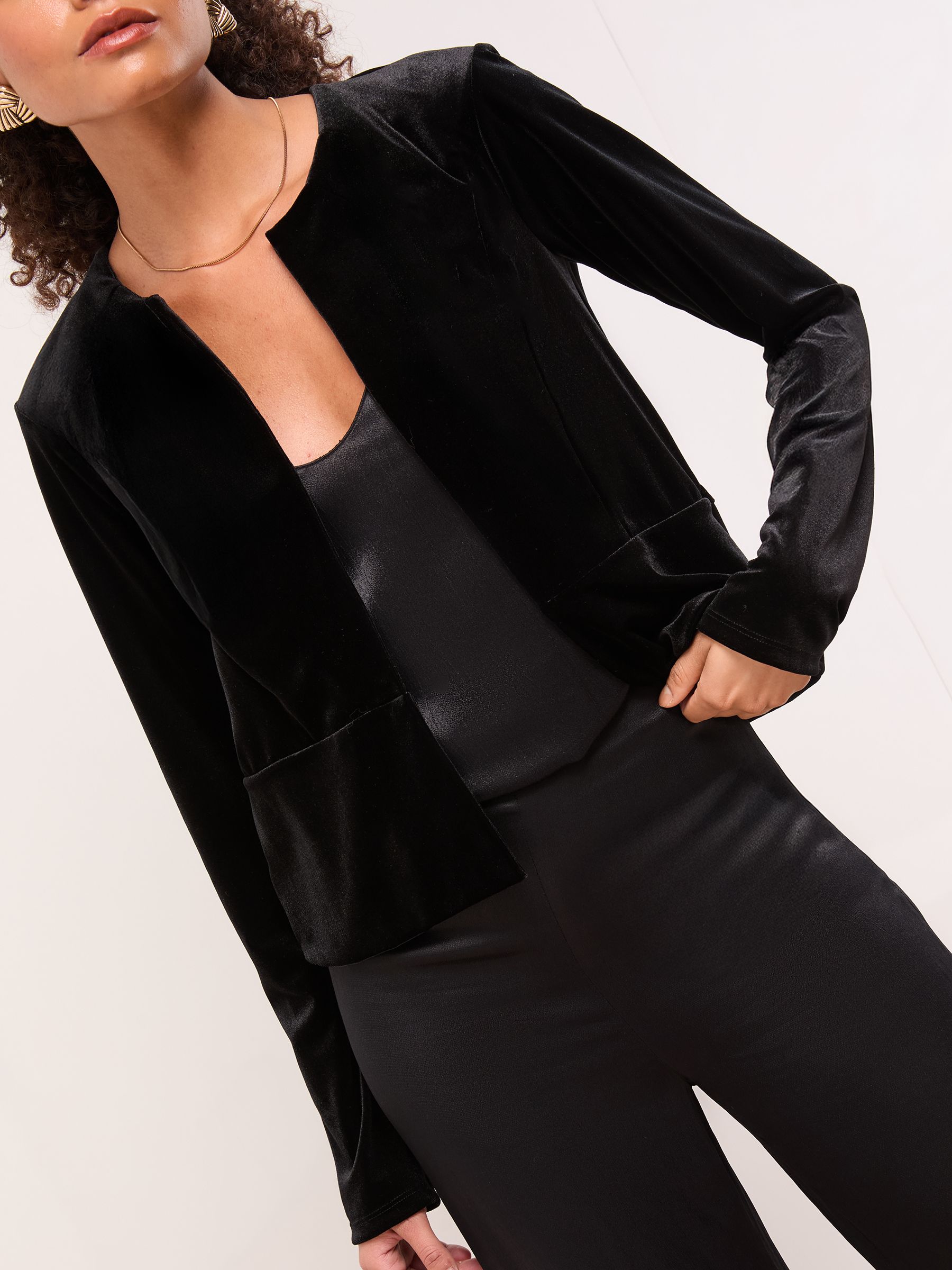 Buy Lipsy Black Velvet Cropped Collarless Blazer from Next USA