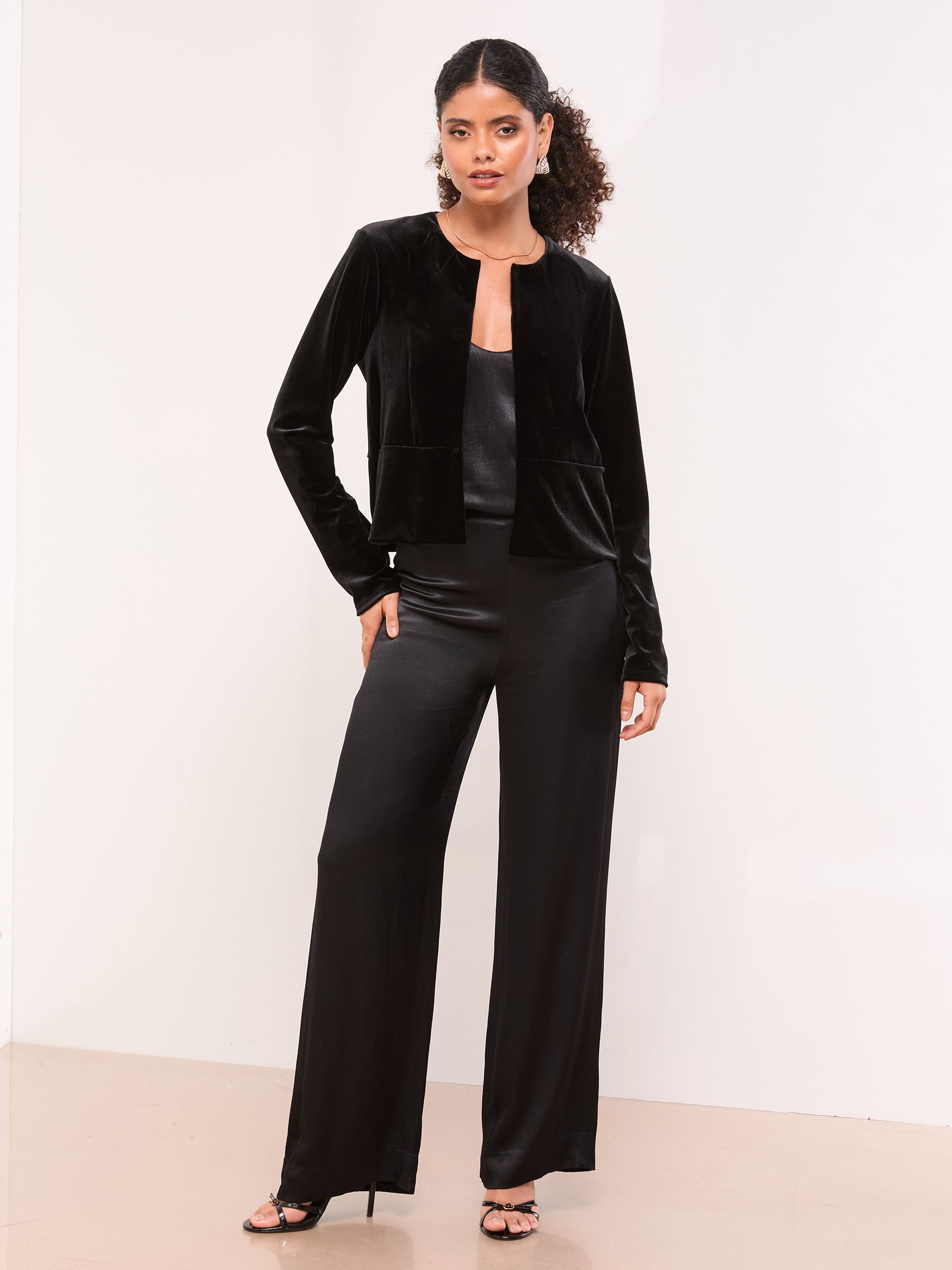 Buy Lipsy Black Velvet Cropped Collarless Blazer from Next USA