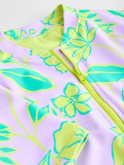 Lilac Purple Tropical Short Sleeved Sunsafe Swimsuit (3mths-16yrs) - Image 7 of 8