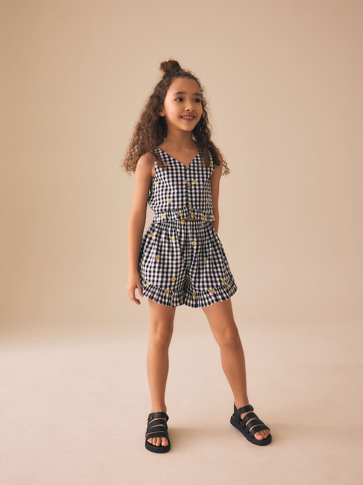 Black and White Gingham Button Through Playsuit (3-16yrs) - Image 1 of 7
