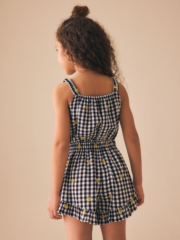 Black and White Gingham Button Through Playsuit (3-16yrs) - Image 2 of 7