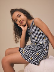 Black and White Gingham Button Through Playsuit (3-16yrs) - Image 3 of 7