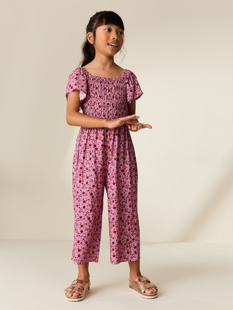 Pink Floral Shirred Jumpsuit (3-16yrs) - Image 1 of 6
