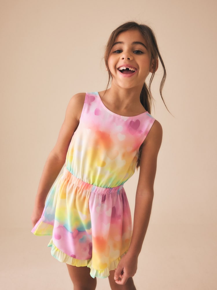 Rainbow Heart Brights Open Back Ruffle Hem Playsuit (3-16yrs) - Image 1 of 8