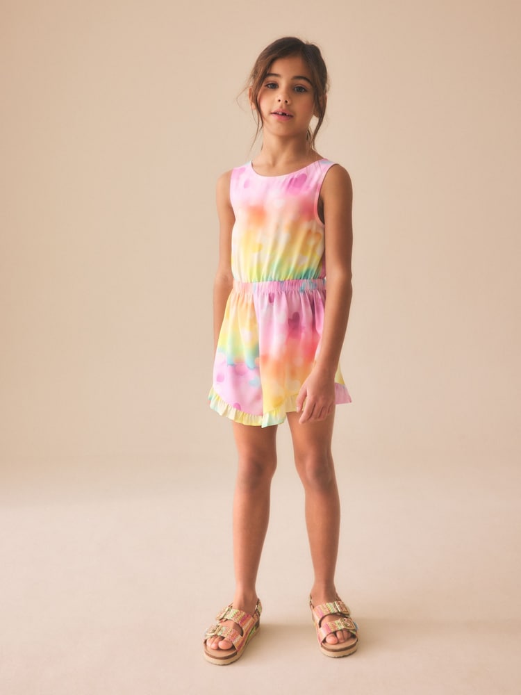 Rainbow Heart Brights Open Back Ruffle Hem Playsuit (3-16yrs) - Image 2 of 8