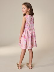Pink Floral Stripe Short Sleeve Button Through Dress (3-16yrs) - Image 3 of 3