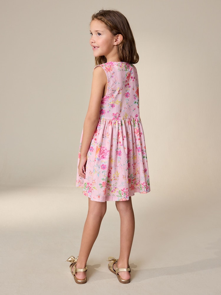 Pink Floral Stripe Short Sleeve Button Through Dress (3-16yrs) - Image 3 of 3 Pink Floral Stripe Short Sleeve Button Through Dress (3-16yrs) - Image 3 of 3