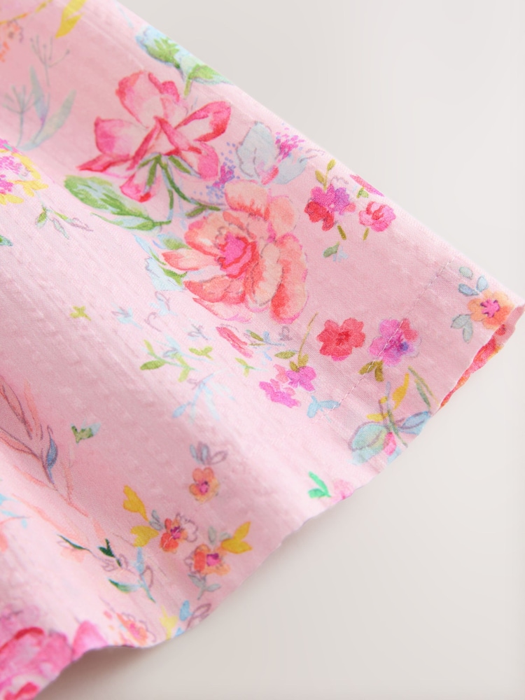 Pink Floral Stripe Short Sleeve Button Through Dress (3-16yrs) - Image 7 of 7