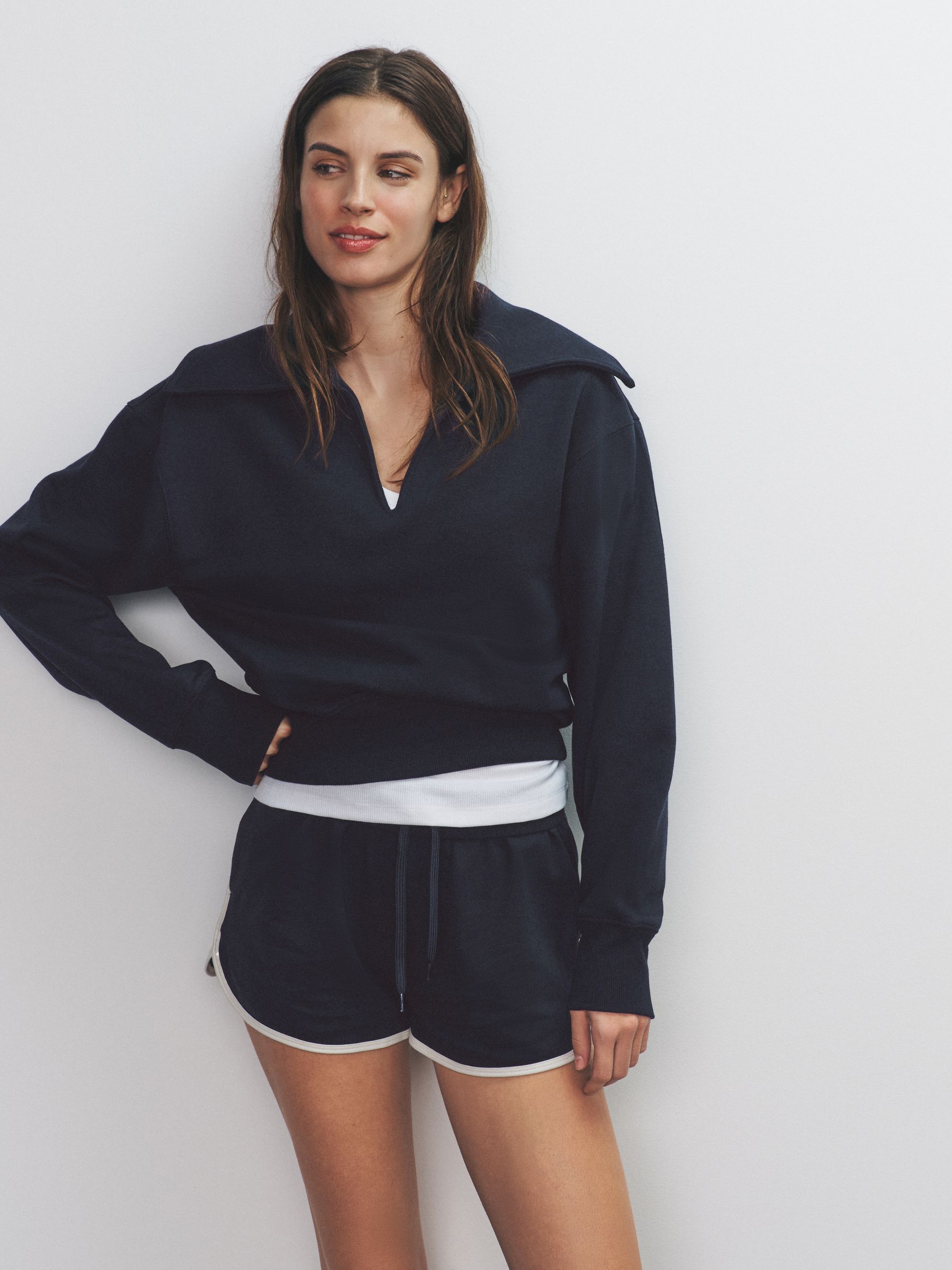 Buy The Set 2 Pack Trophy Neck Long Sleeve Sweat Tops Navy/Cream