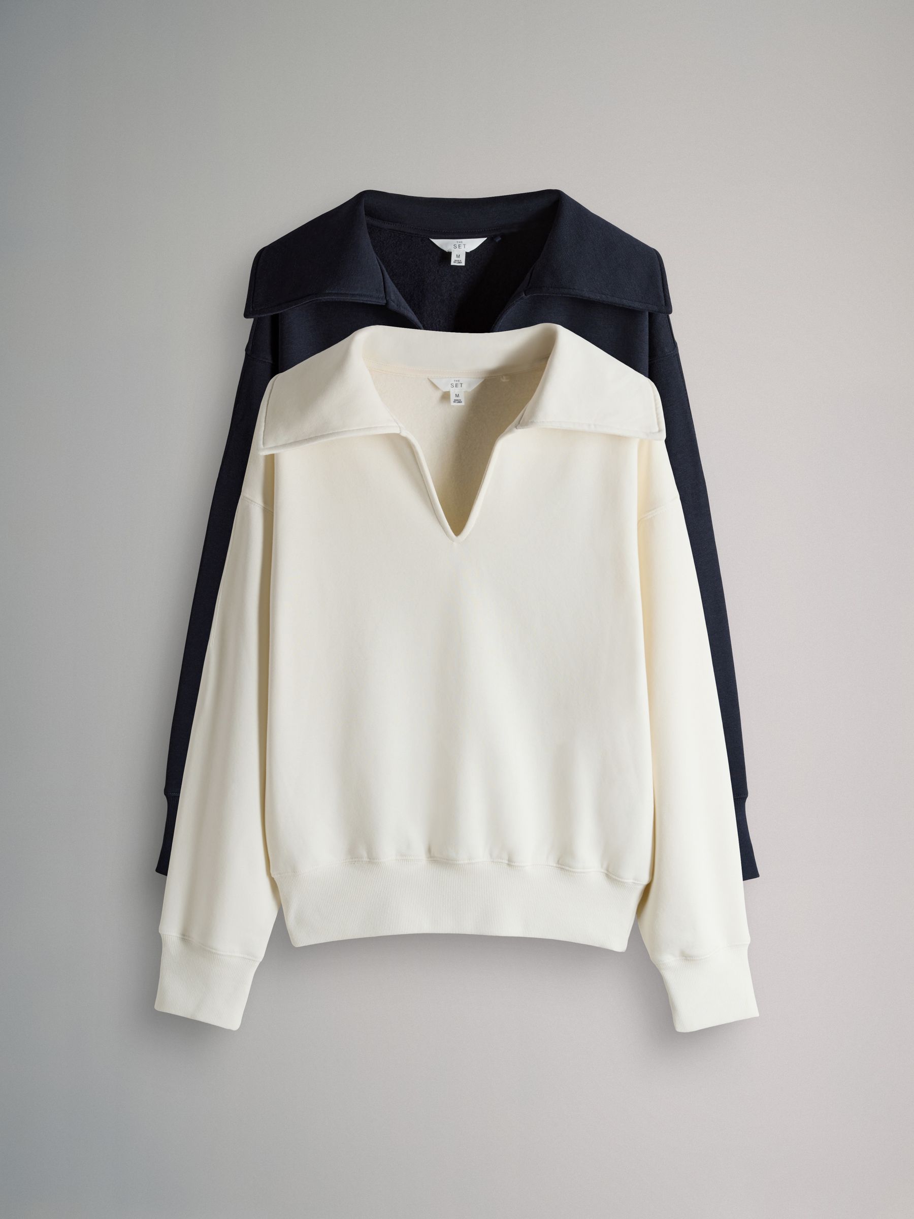 Buy The Set 2 Pack Trophy Neck Long Sleeve Sweat Tops Navy/Cream